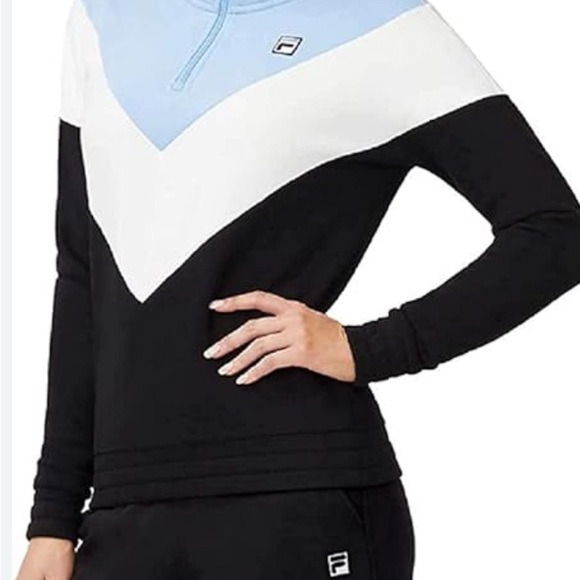 Fila Tops - Fila Women's Black, White, and Light Blue Sweatshirt